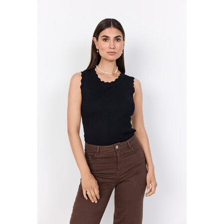 Knitted Sweater No Sleeve Ruffle Detail (Black/Blue)
