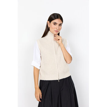 Cream Melange Knitted No Sleeve Cardigan