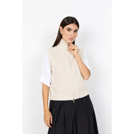 Cream Melange Knitted No Sleeve Cardigan