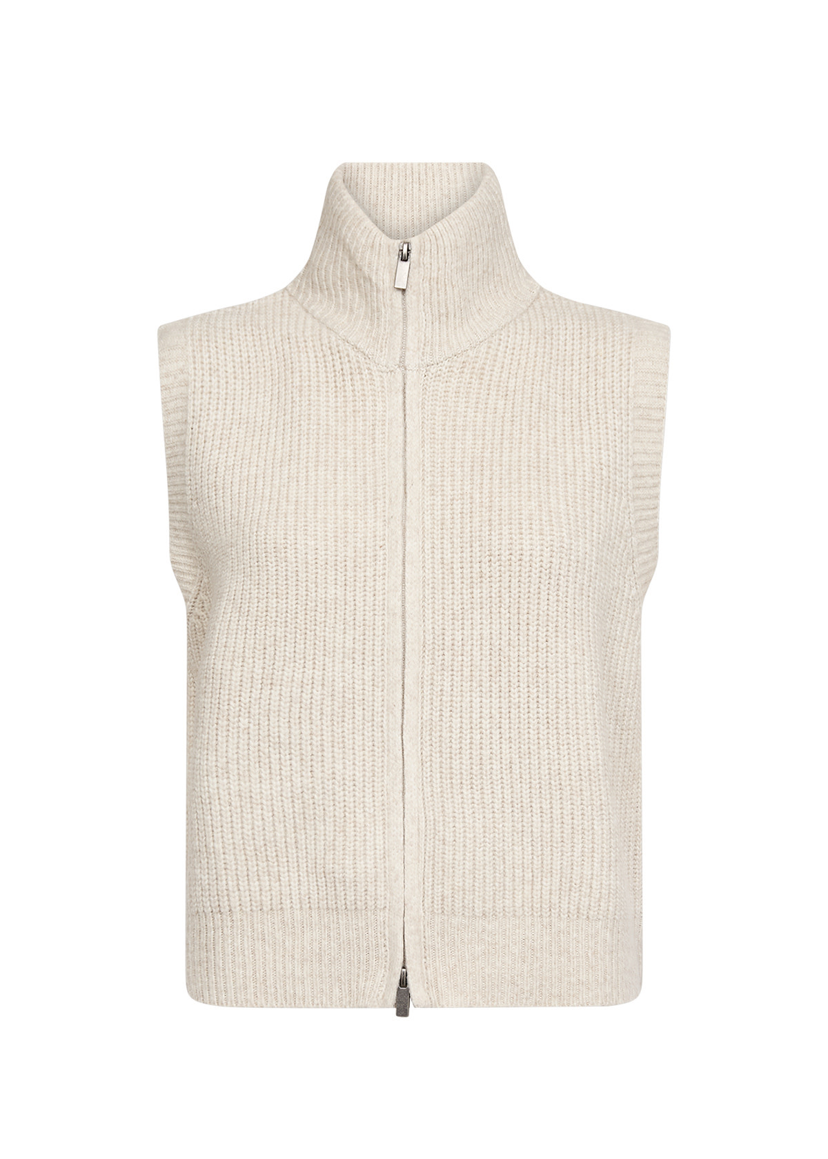Cream Melange Knitted No Sleeve Cardigan