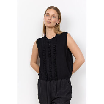 Knitted Sweater No Sleeve Ruffle Black