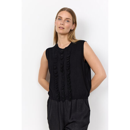 Knitted Sweater No Sleeve Ruffle Black