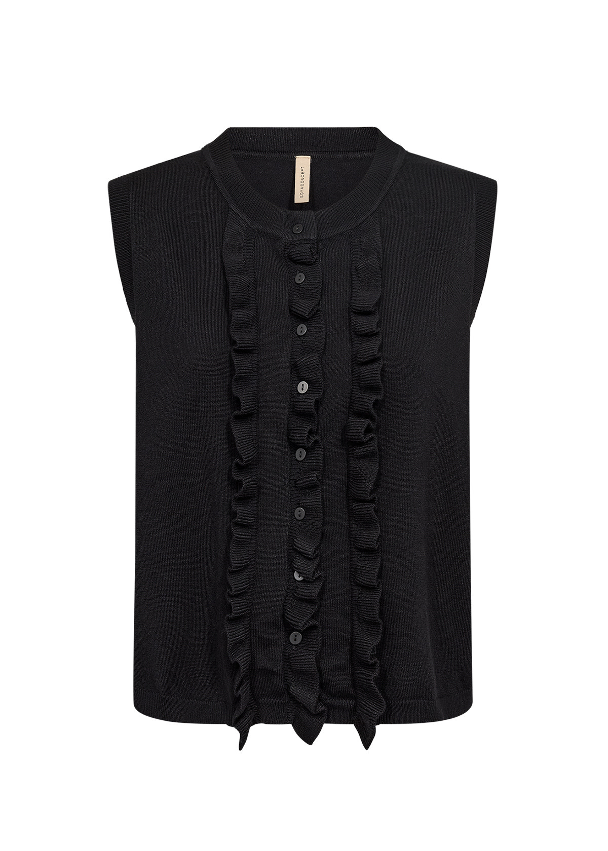 Knitted Sweater No Sleeve Ruffle Black