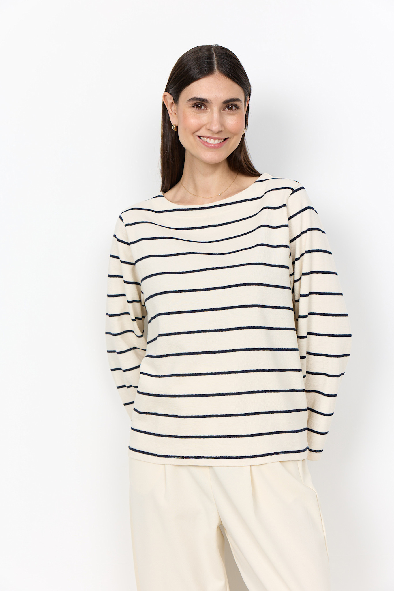Cream Combi Knitted Top Striped