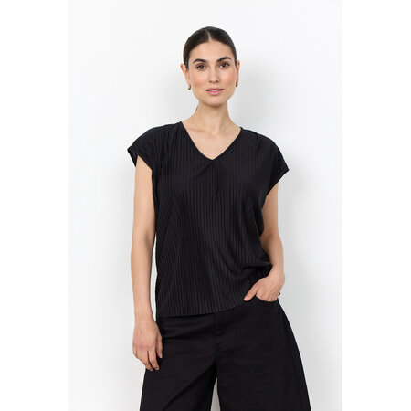 Black Striped Knitted Top V-Neck