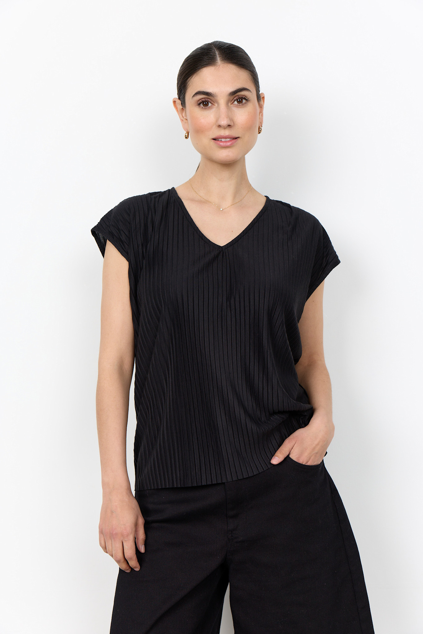 Black Striped Knitted Top V-Neck