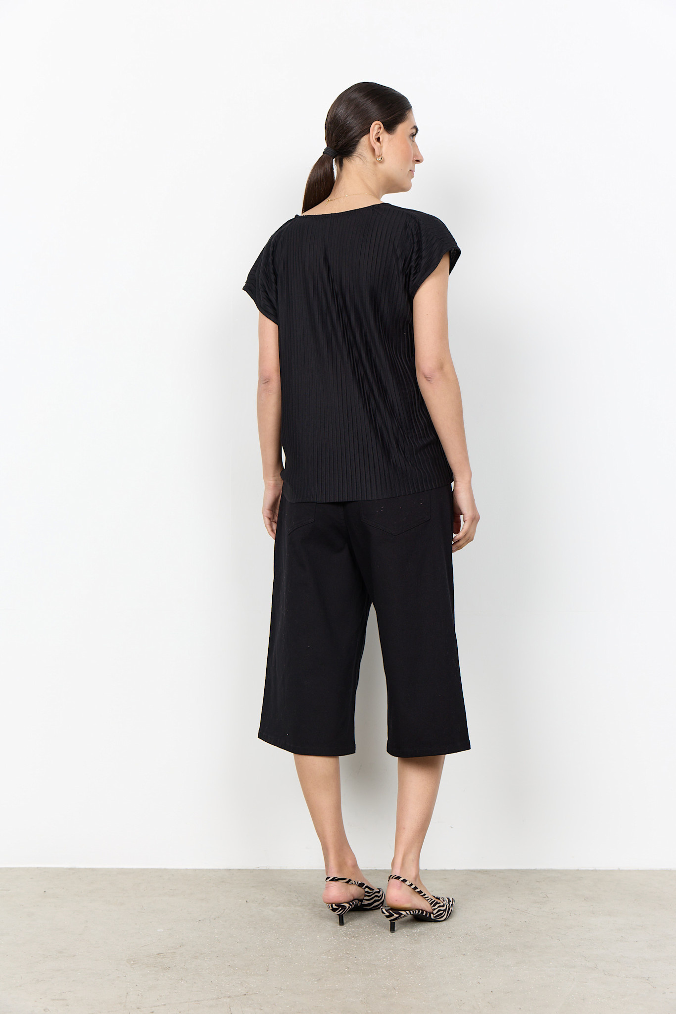 Black Striped Knitted Top V-Neck