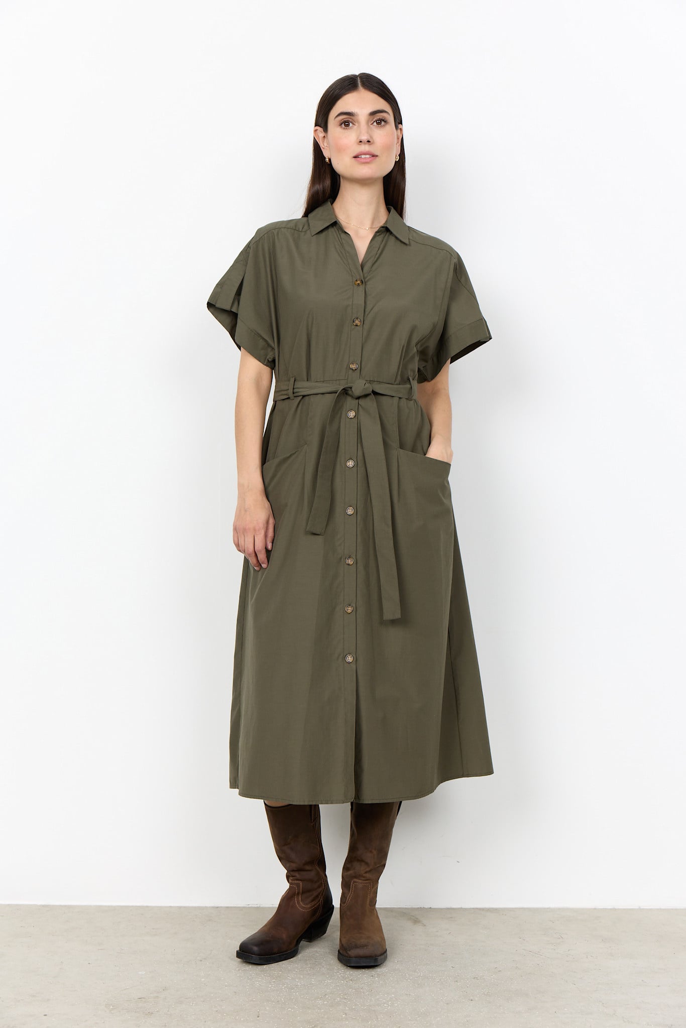 Woven Dress Short Sleeve Grape Leaf
