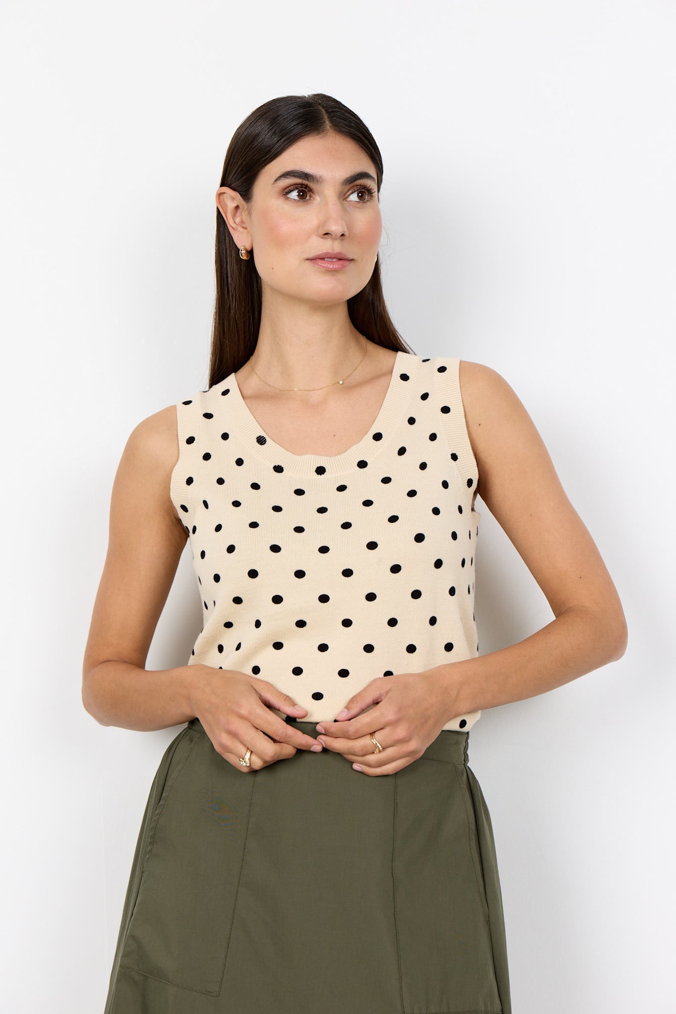 Cream Combi Pokadot Knitted Top