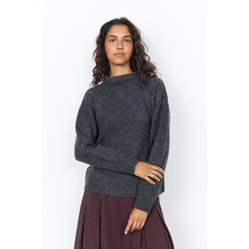Dark Grey Melange Long Sleeve Sweater High Neck
