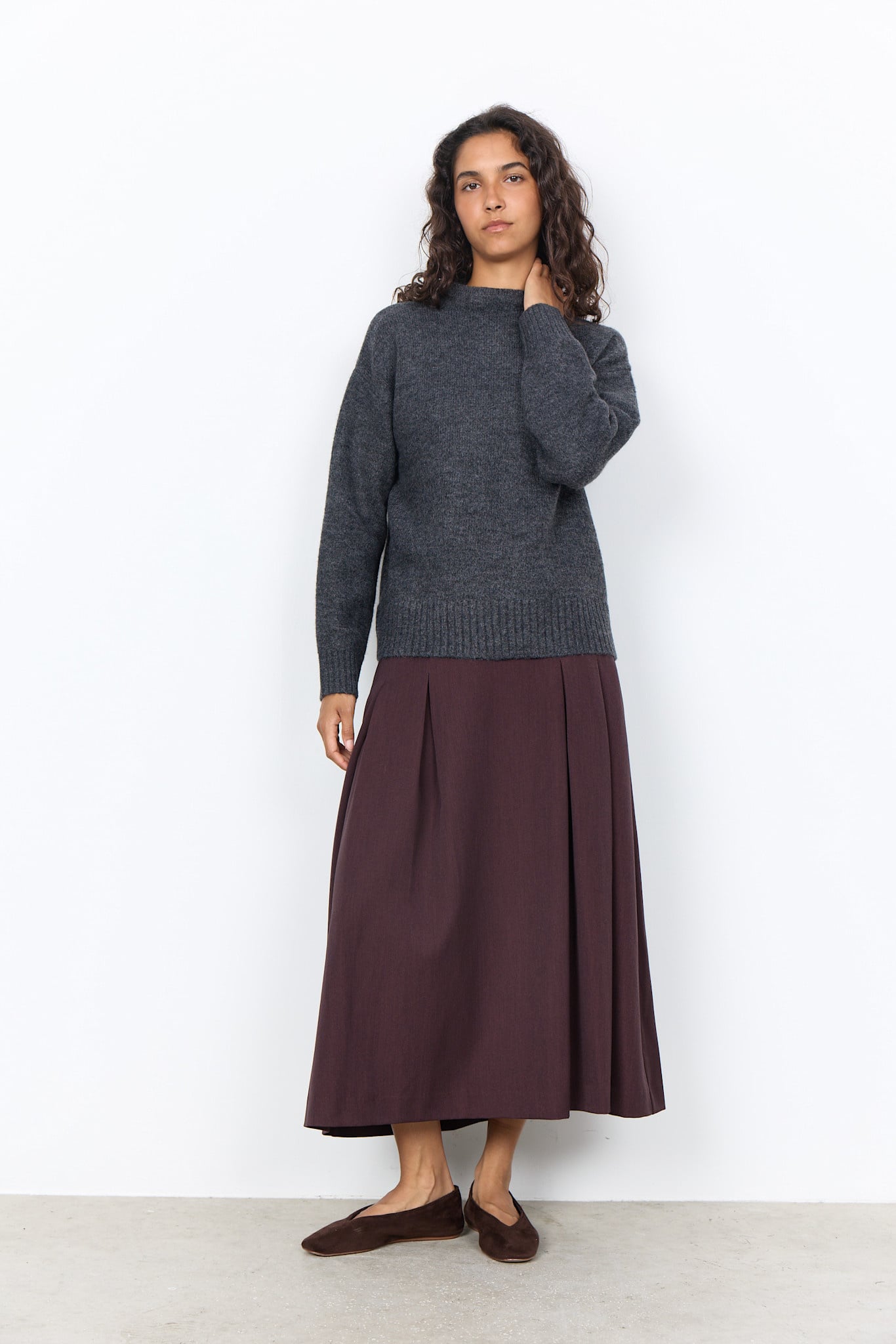 Dark Grey Melange Long Sleeve Sweater High Neck
