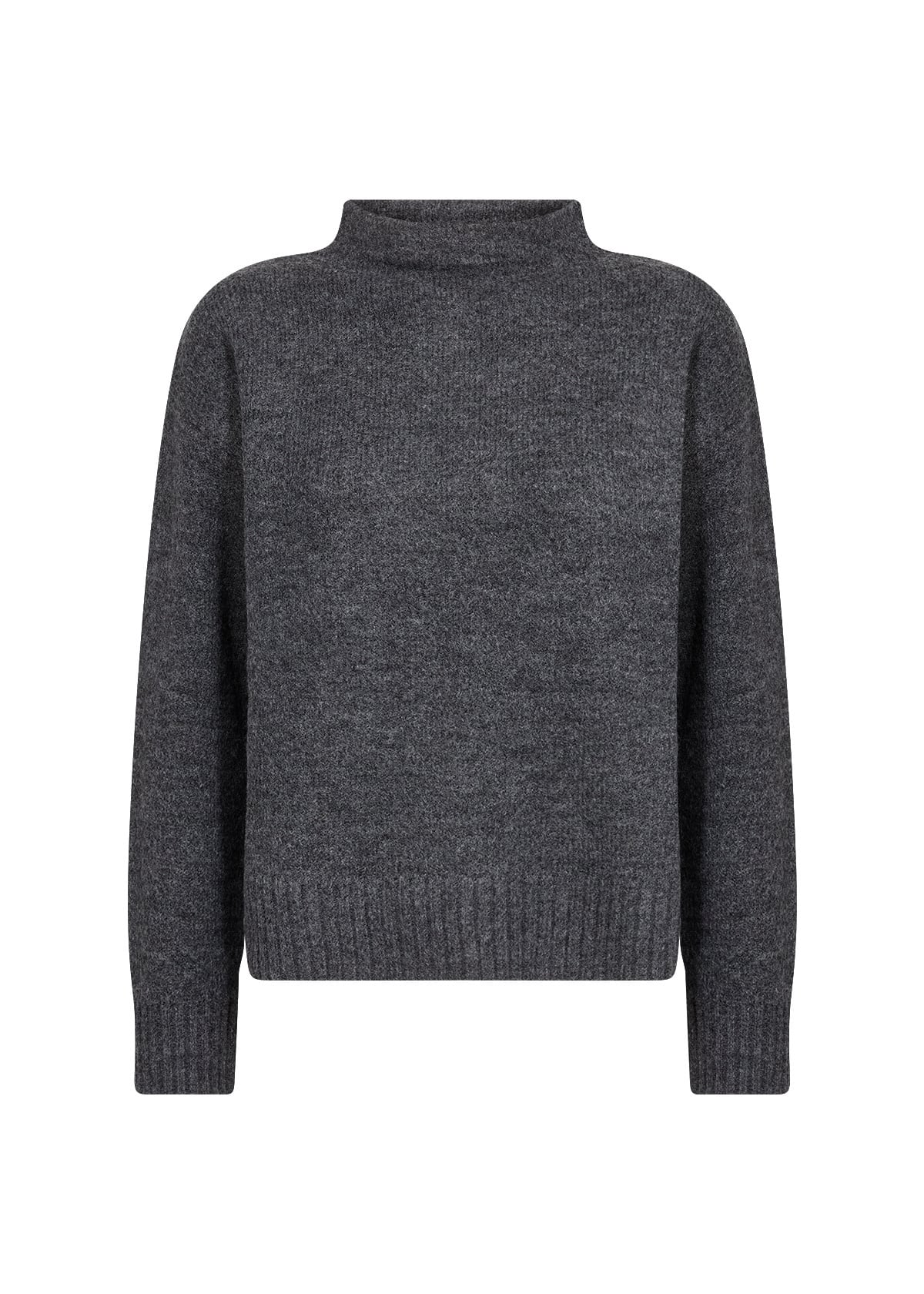 Dark Grey Melange Long Sleeve Sweater High Neck