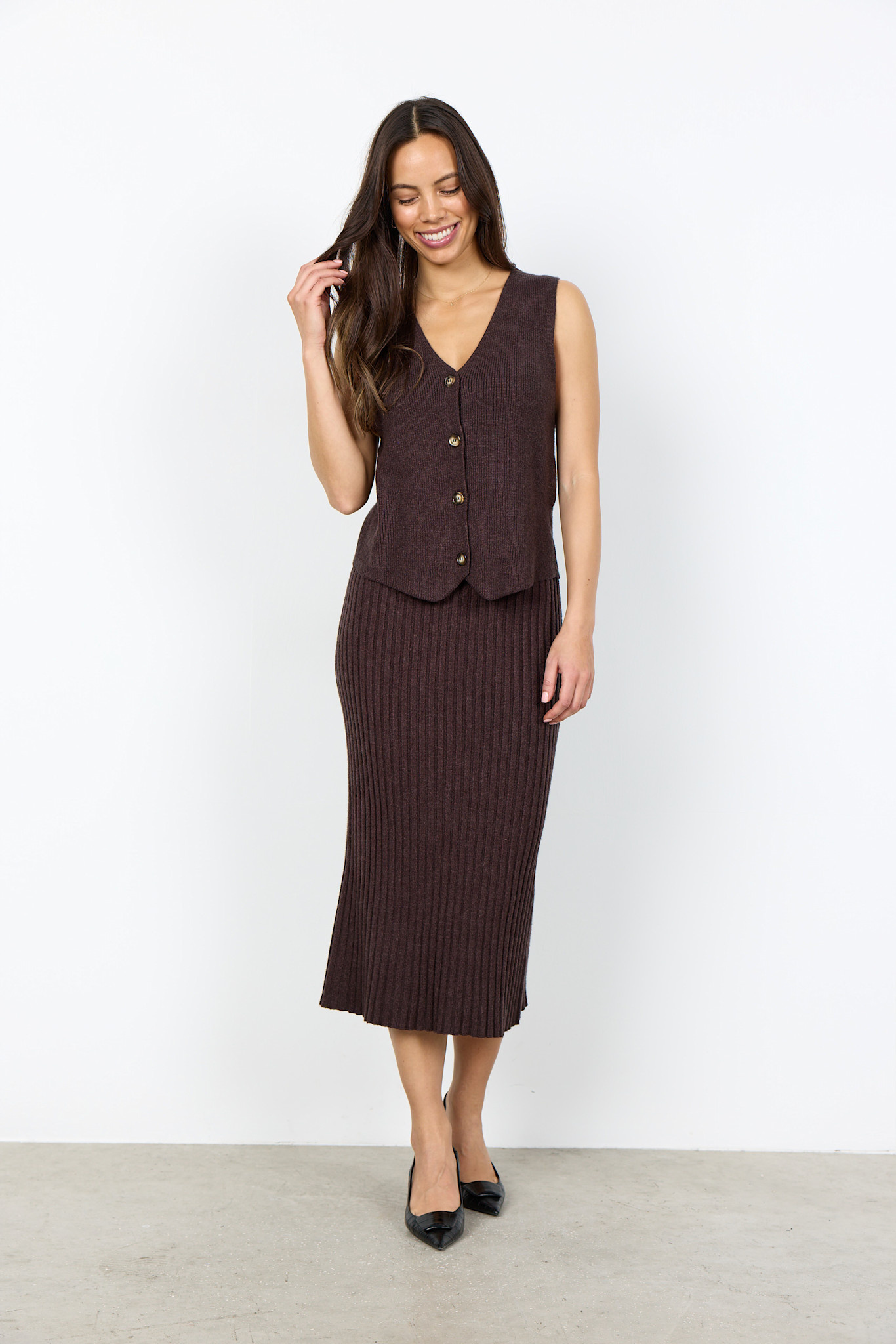 Chocolate Plum Melange Knitted Vest