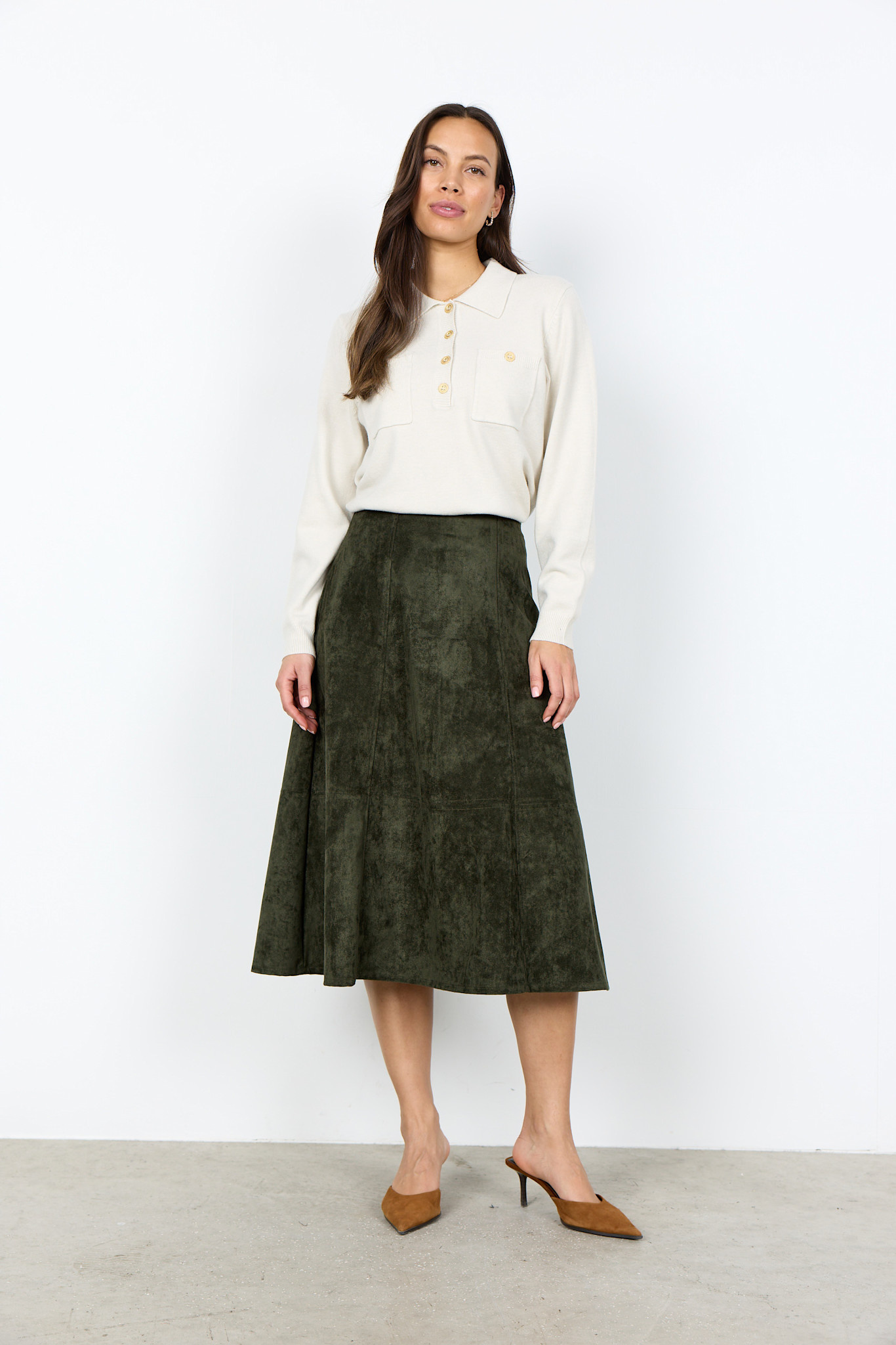 Light Sand Melange Top Pockets Longsleeve