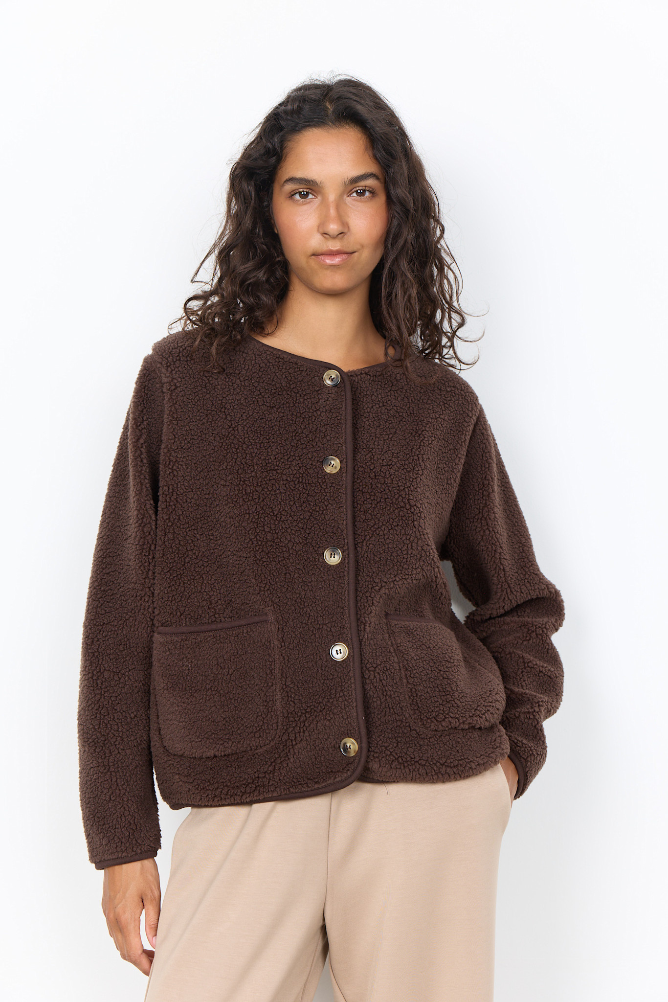 Chocolate Plum Teddy Jacket Pockets