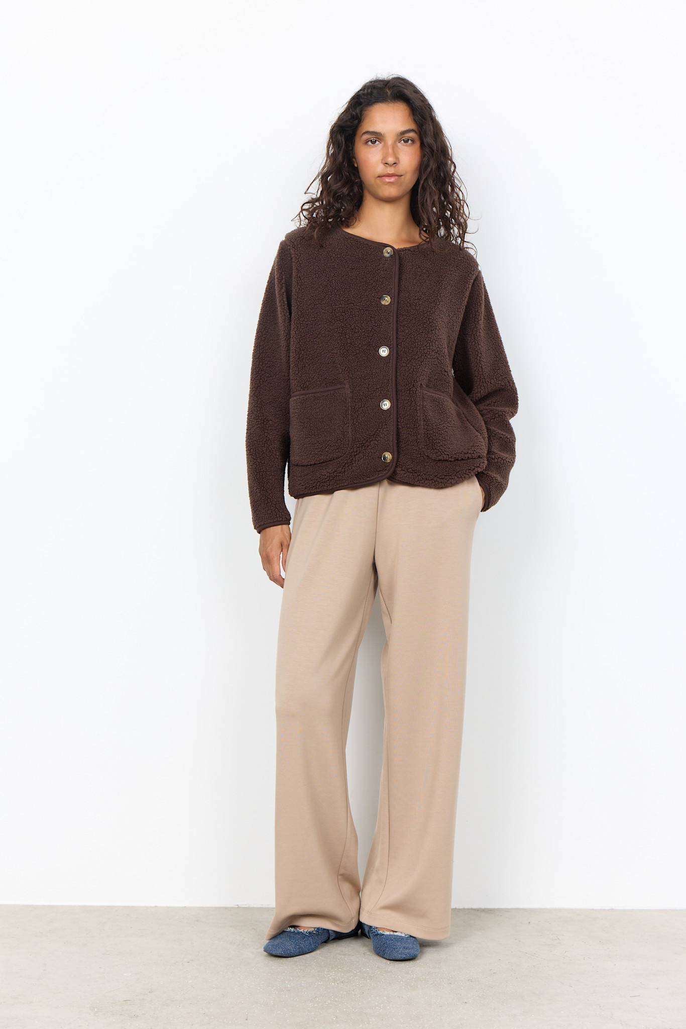 Chocolate Plum Teddy Jacket Pockets