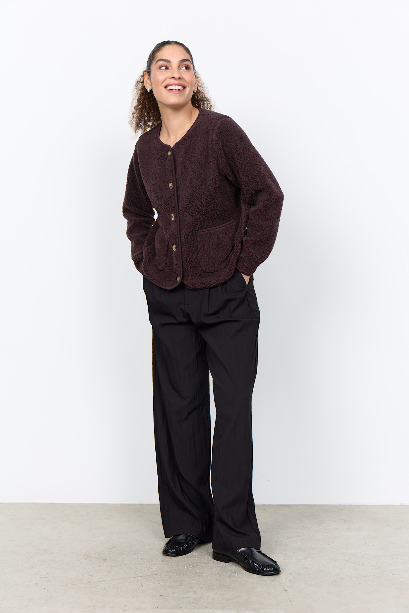 Chocolate Plum Teddy Jacket Pockets