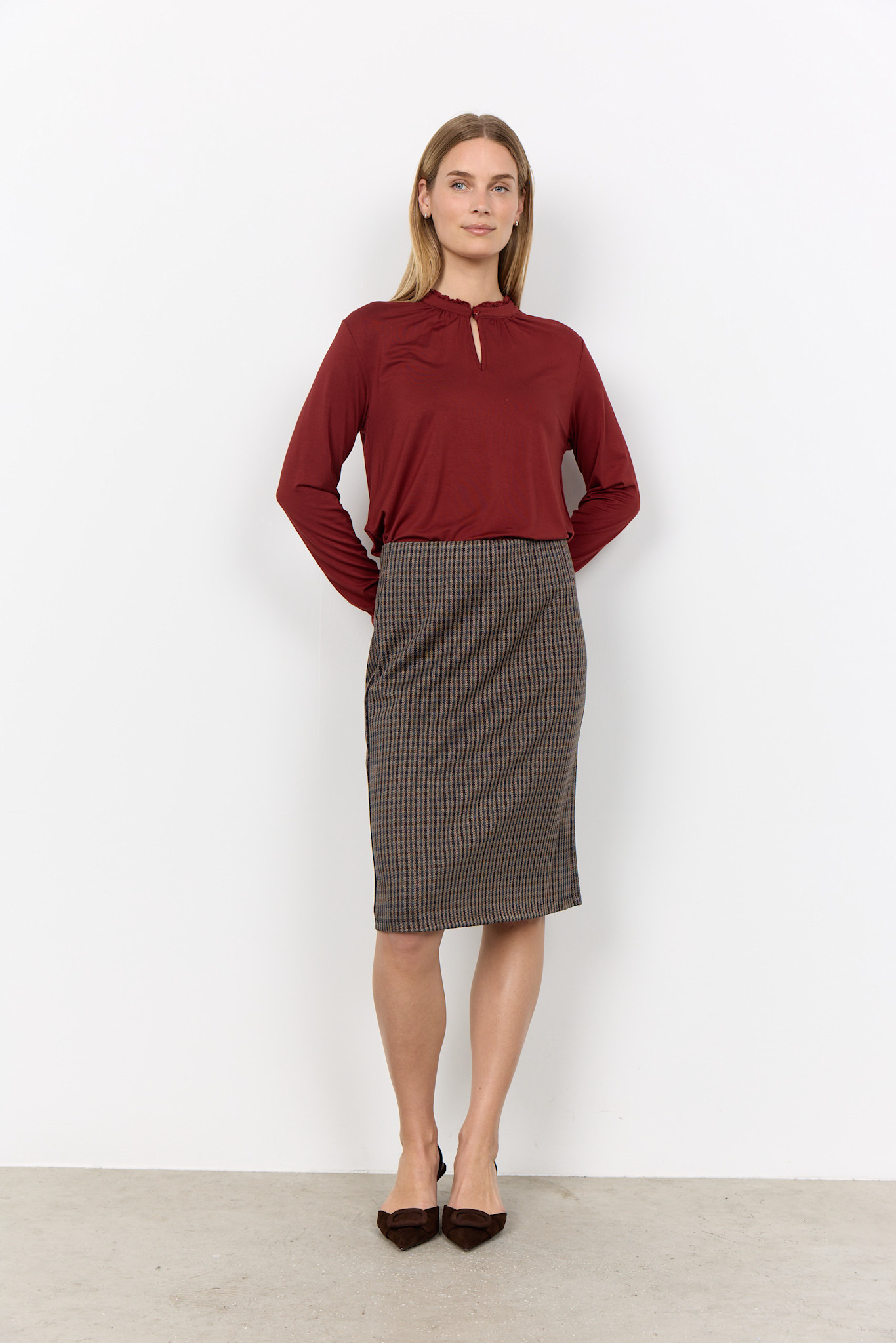 Chocolate Plum Combi Checkered Skirt