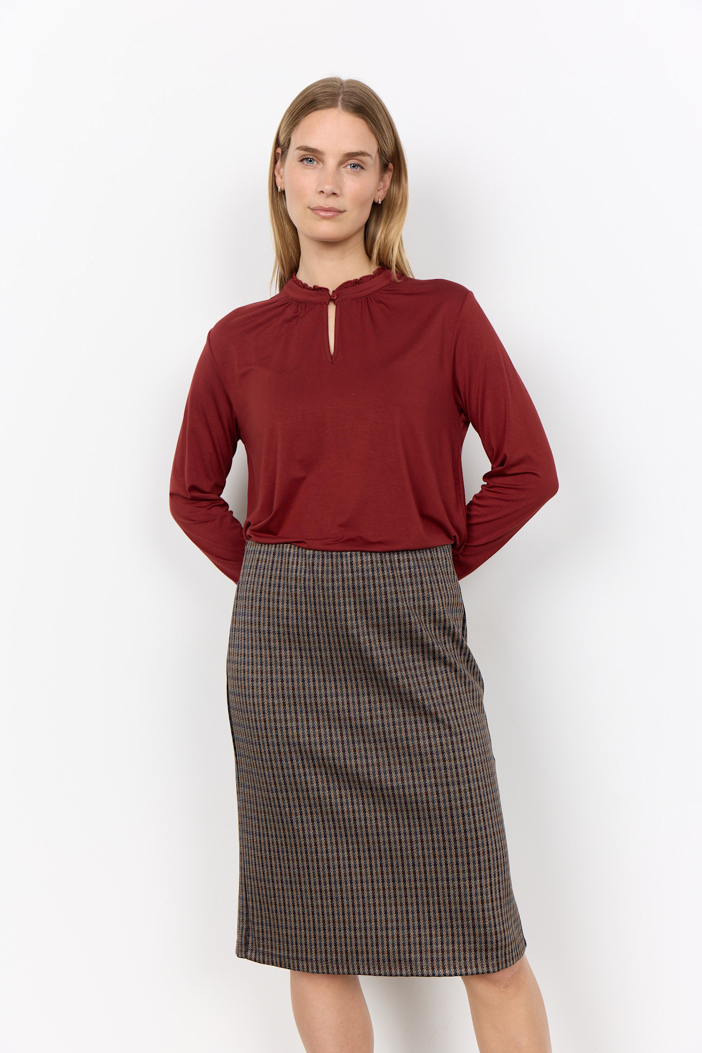 Chocolate Plum Combi Checkered Skirt