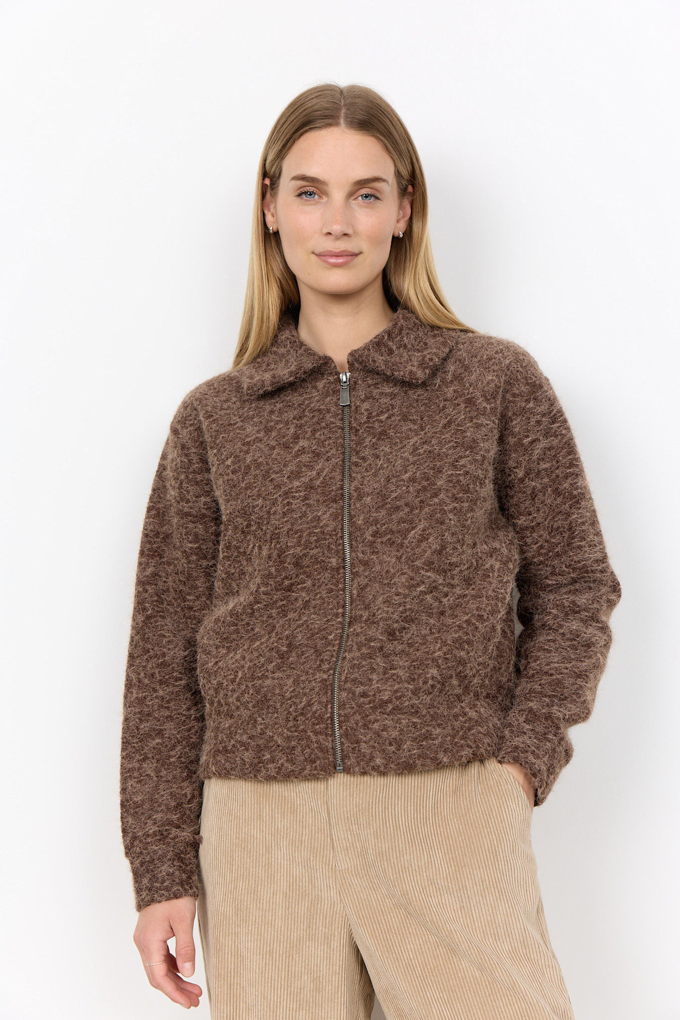 Chocolate Plum Melange Fluffy Jacket