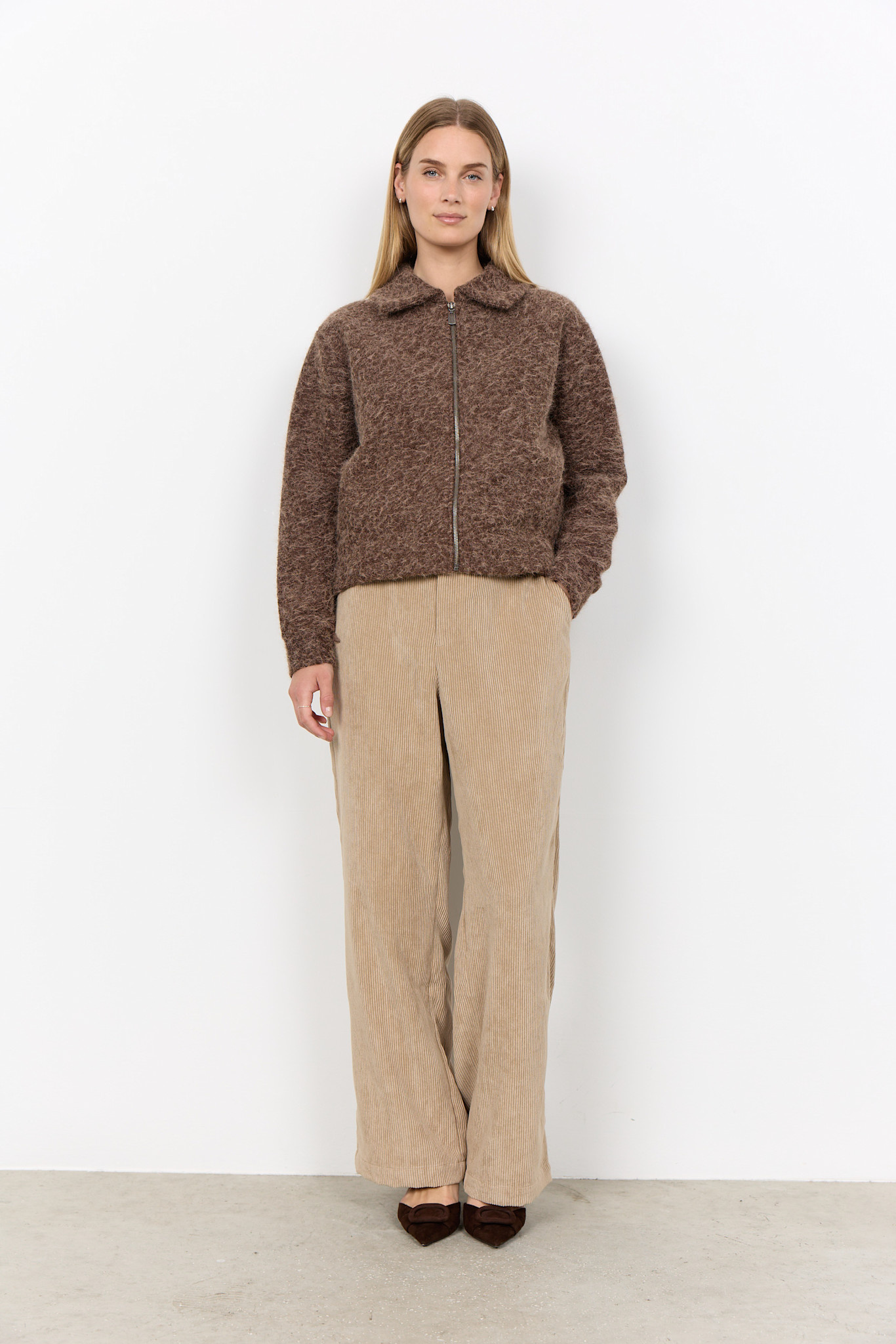 Chocolate Plum Melange Fluffy Jacket