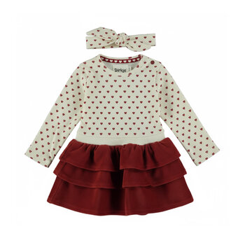 2 pc set Dress  + Headband Antique White Hearts