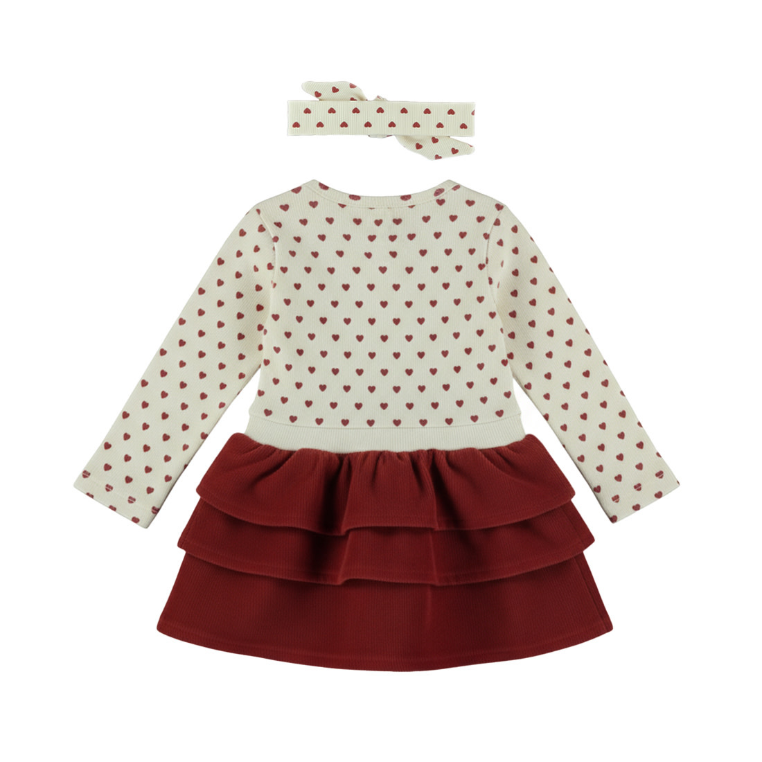 2 pc set Dress  + Headband Antique White Hearts