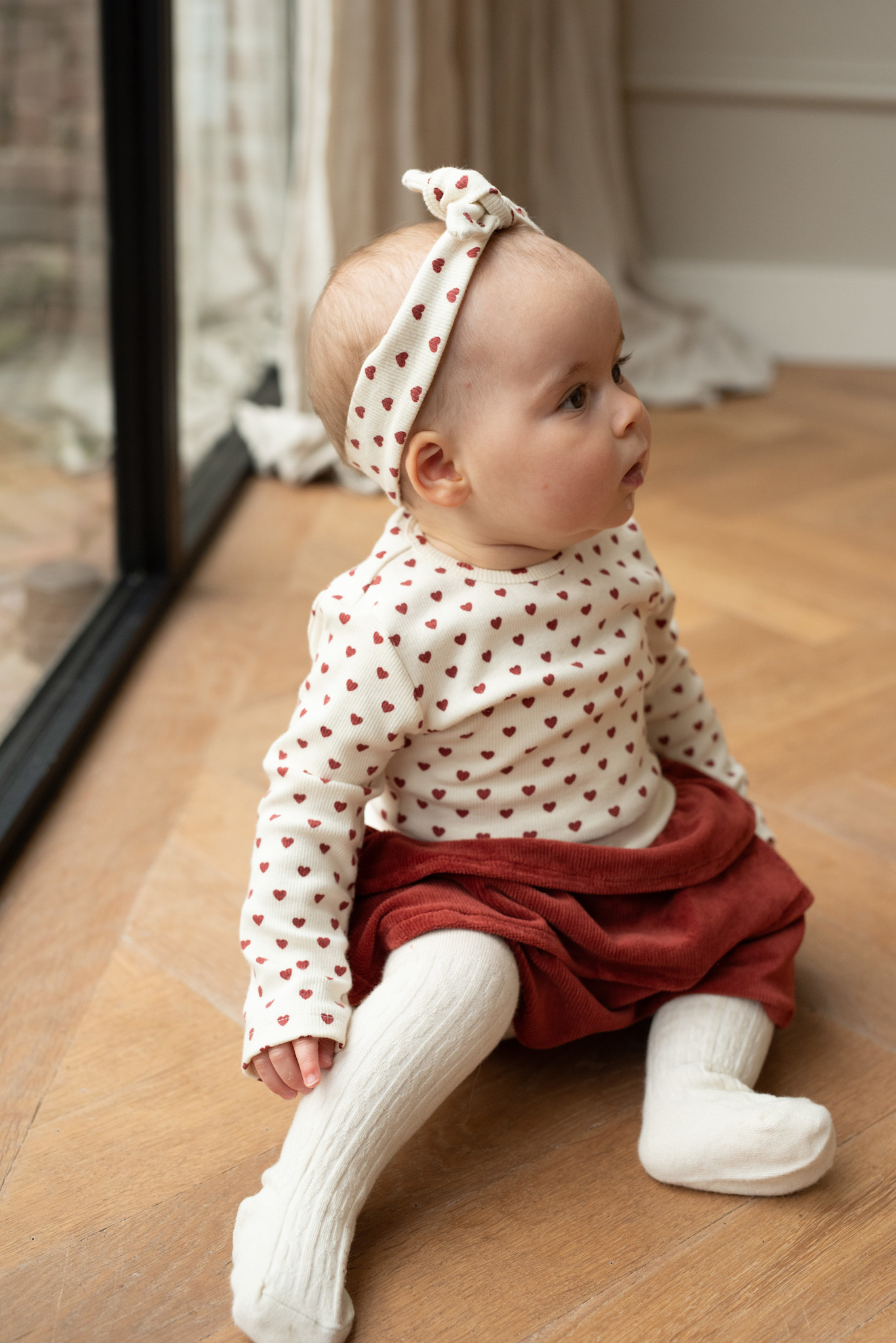 2 pc set Dress  + Headband Antique White Hearts