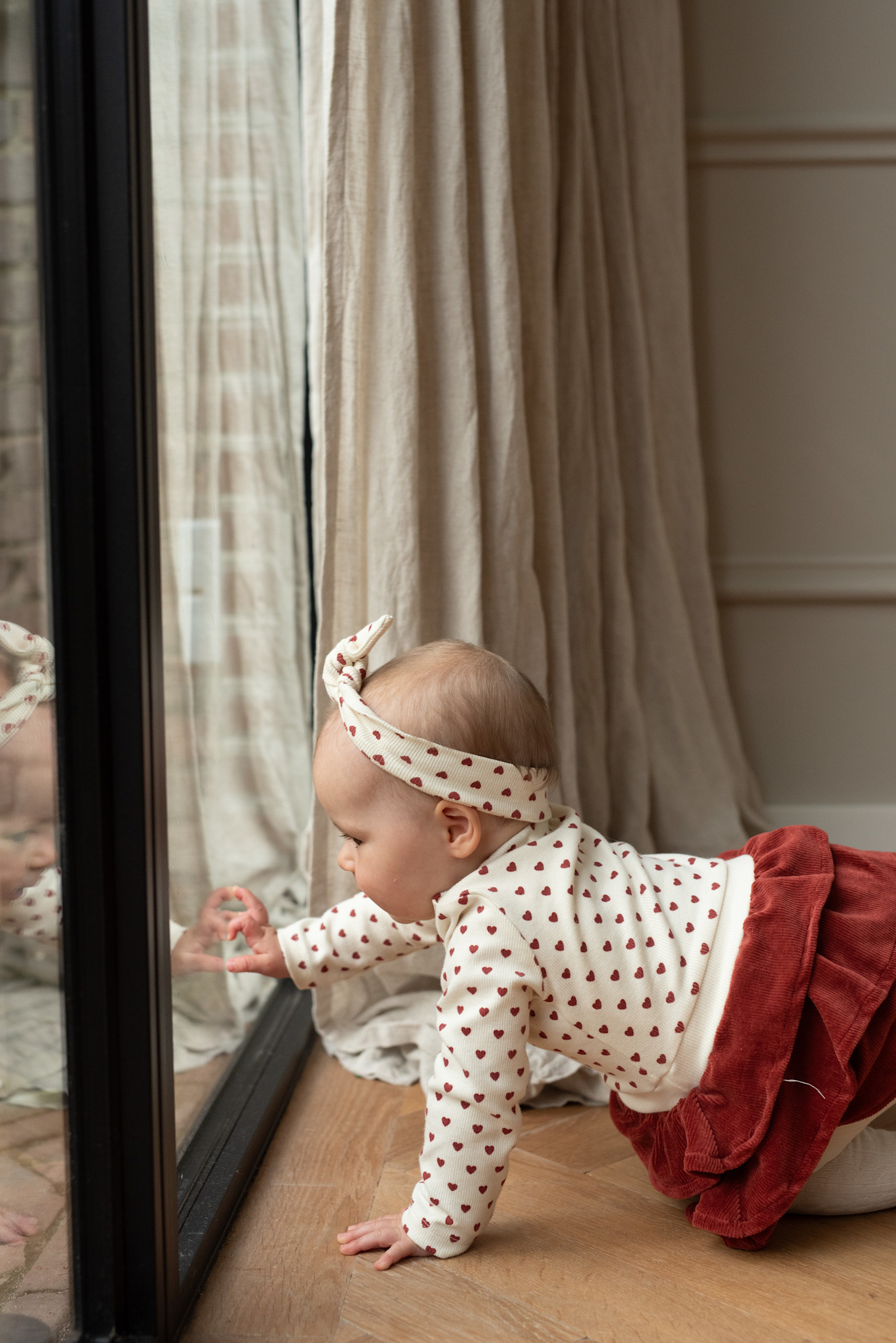 2 pc set Dress  + Headband Antique White Hearts