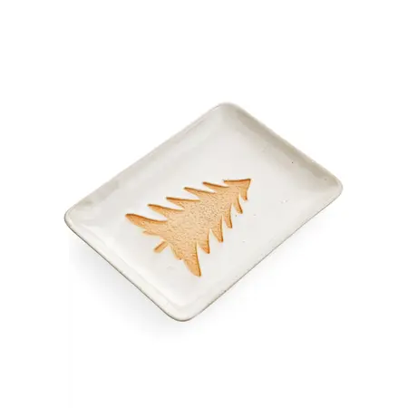 TRAY TREE STONEWARE ECRU/BEIGE 6X8