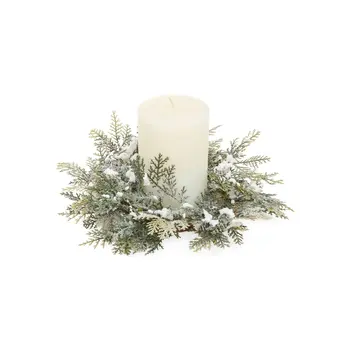 CANDLE RING FROSTED PINE PLST GREEN/WHITE 12x12