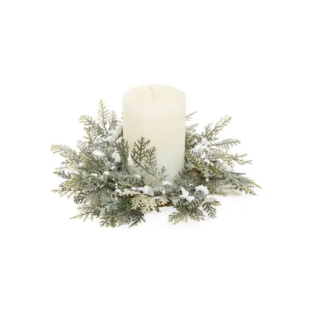 CANDLE RING FROSTED PINE PLST GREEN/WHITE 12x12
