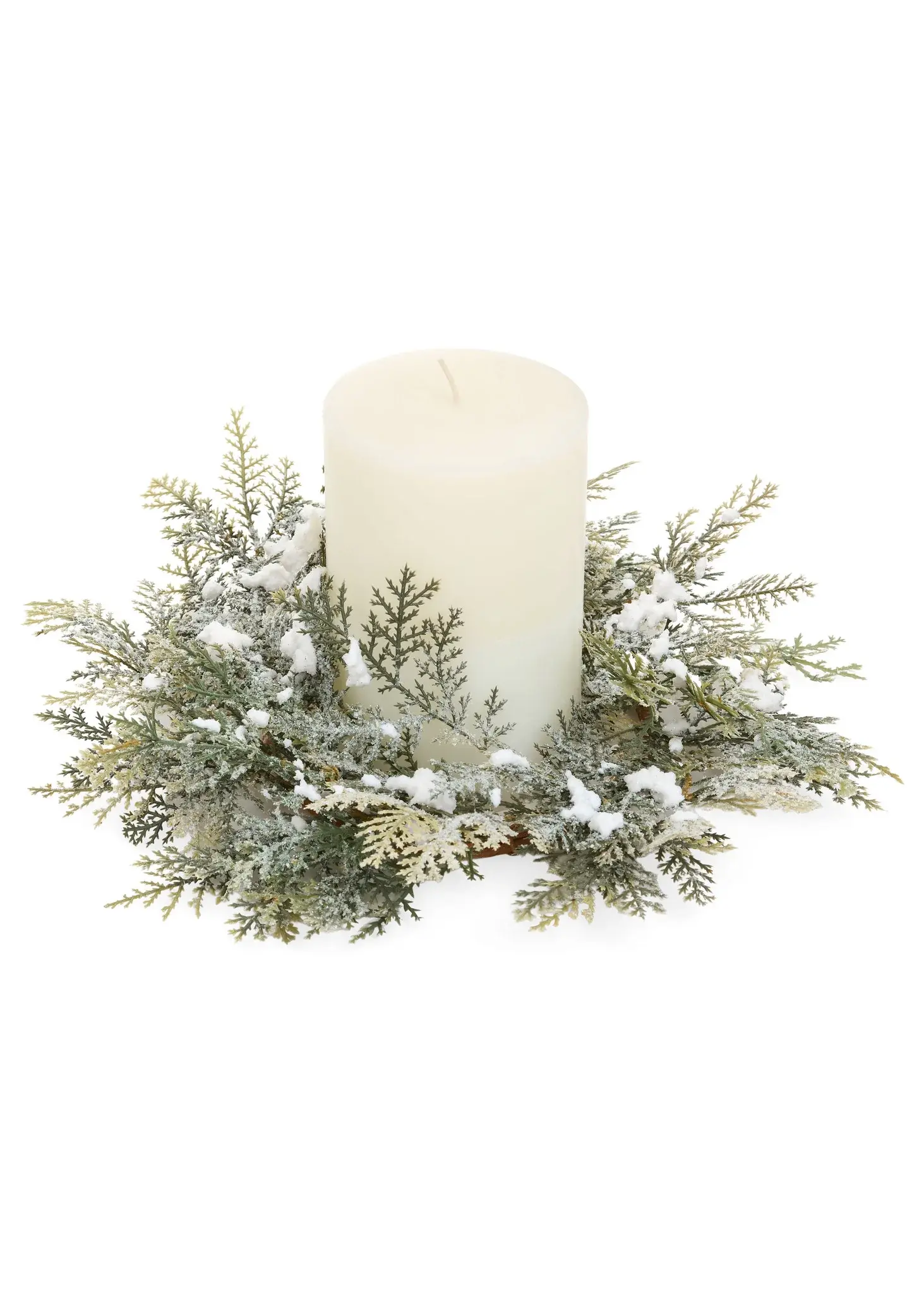 CANDLE RING FROSTED PINE PLST GREEN/WHITE 12x12