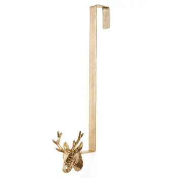 XMAS WREATH HANGER DEER IRON GOLD 16H