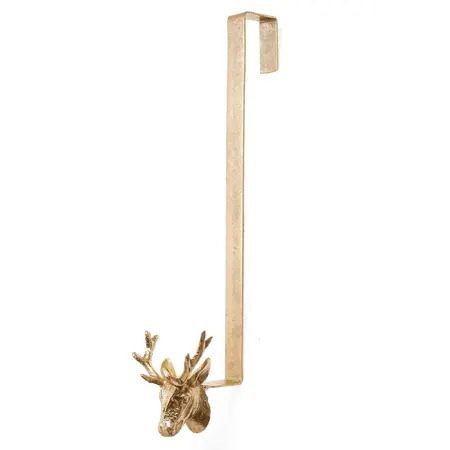XMAS WREATH HANGER DEER IRON GOLD 16H