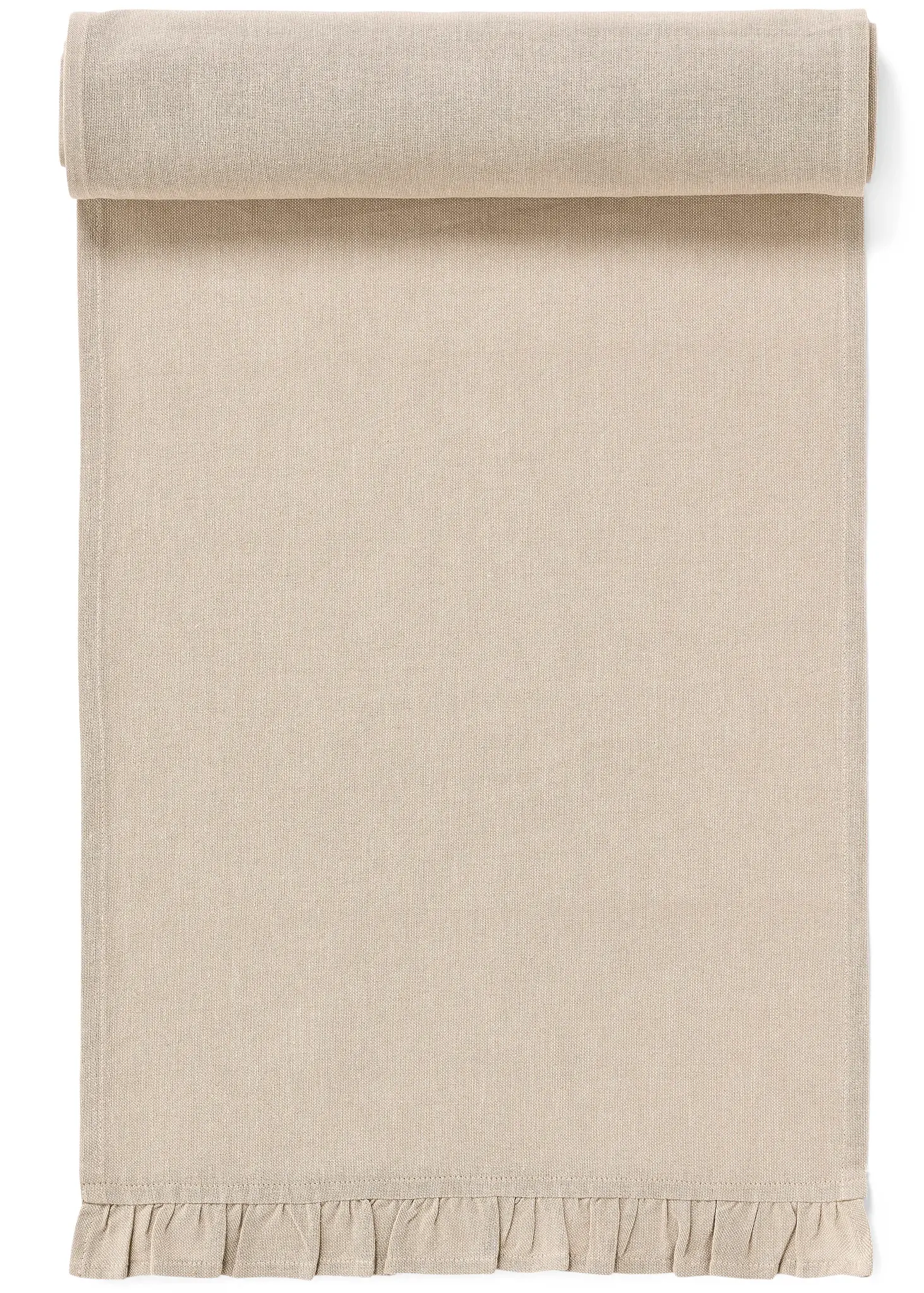 TABLE RUNNR CHMBRY COT-POLY W/ FRILLS 13X109 LINEN