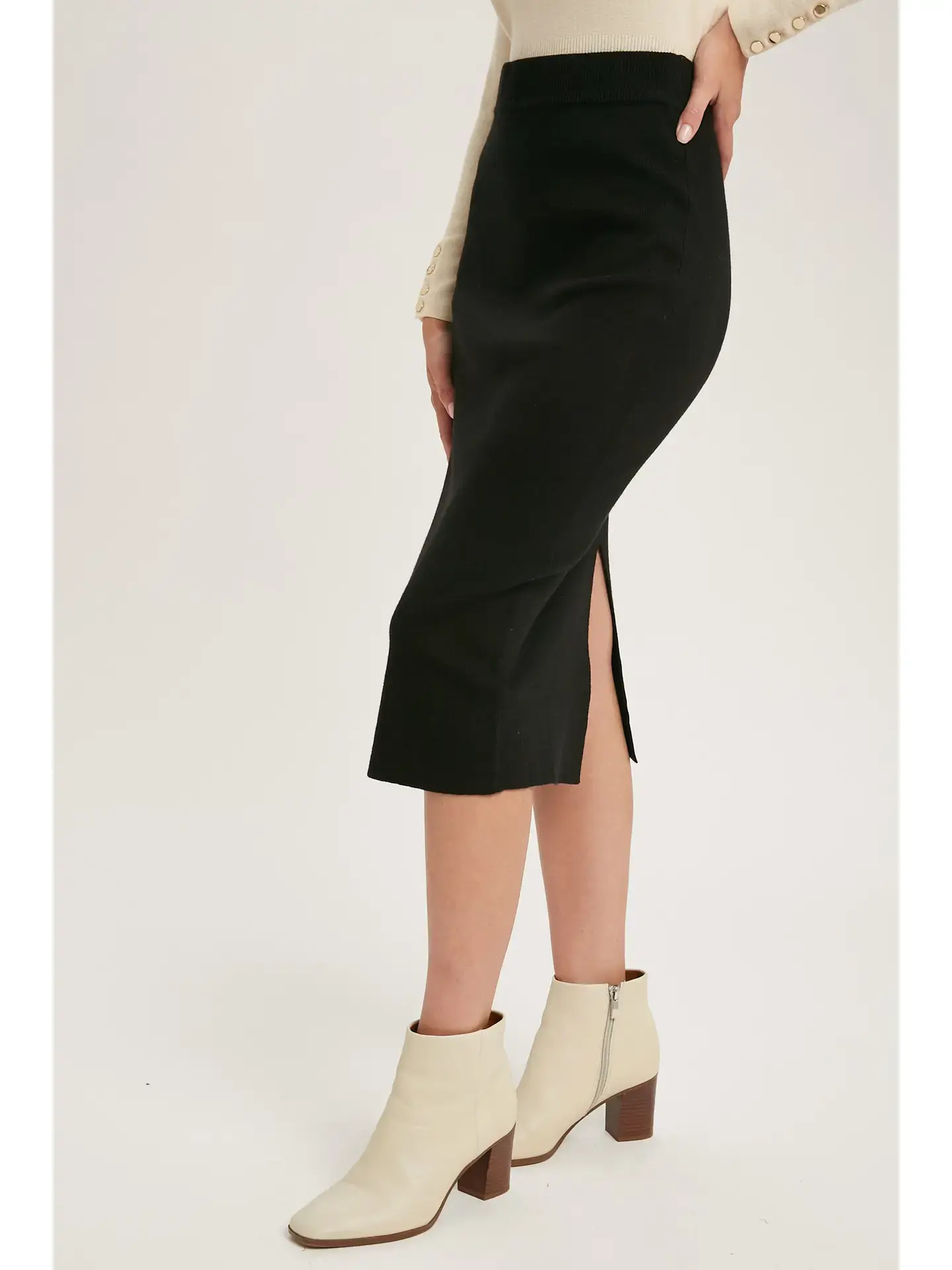 H Line Midi Sweater Skirt Black