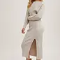 Off Side Slit Midi Knit Sweater Dress Oatmeal