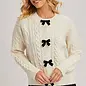 Velvet Bow Button Down Cable Knit Sweater Cardigan Ivory