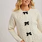 Velvet Bow Button Down Cable Knit Sweater Cardigan Ivory