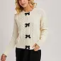 Velvet Bow Button Down Cable Knit Sweater Cardigan Ivory