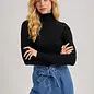 Wholegarment Mock Neck Ribbed Knit Top Black