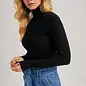 Wholegarment Mock Neck Ribbed Knit Top Black