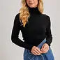 Wholegarment Mock Neck Ribbed Knit Top Black