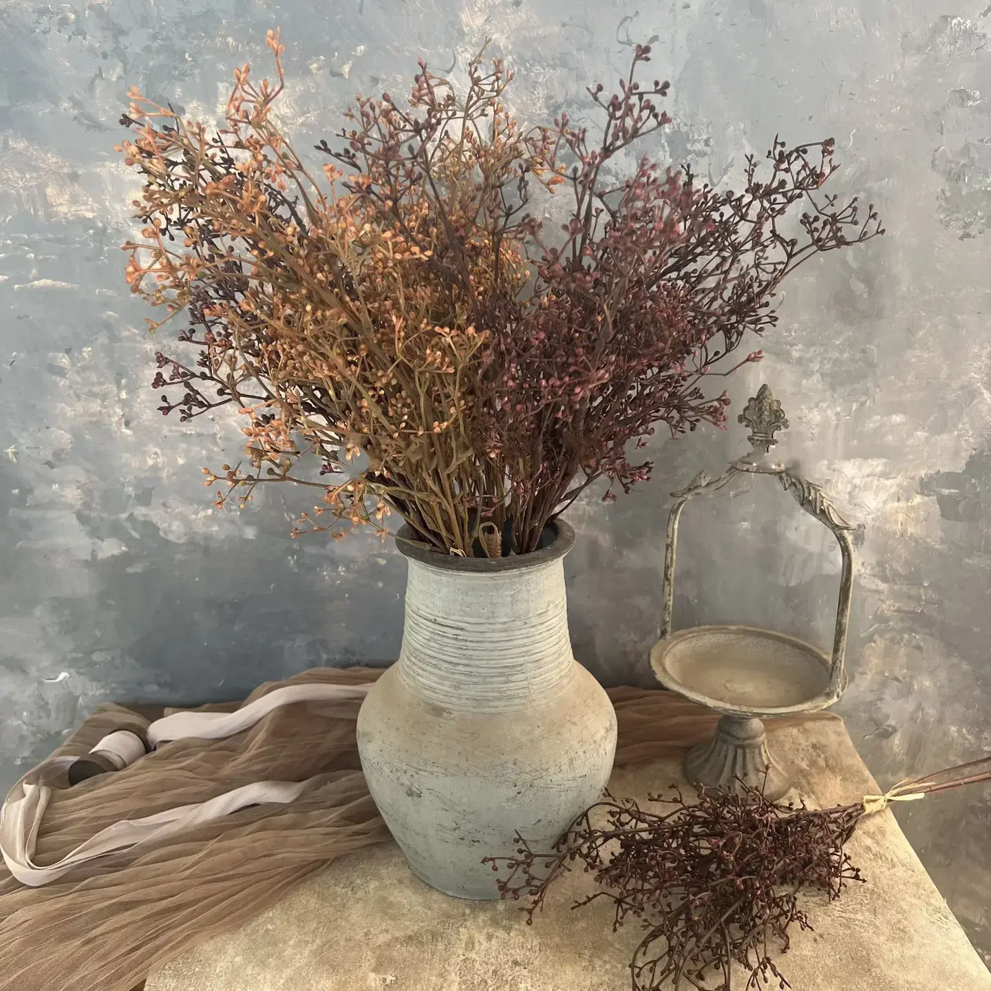 22''t Faux Seeded Baby's Breath Bunch, Autumn Color Fillers Mixture