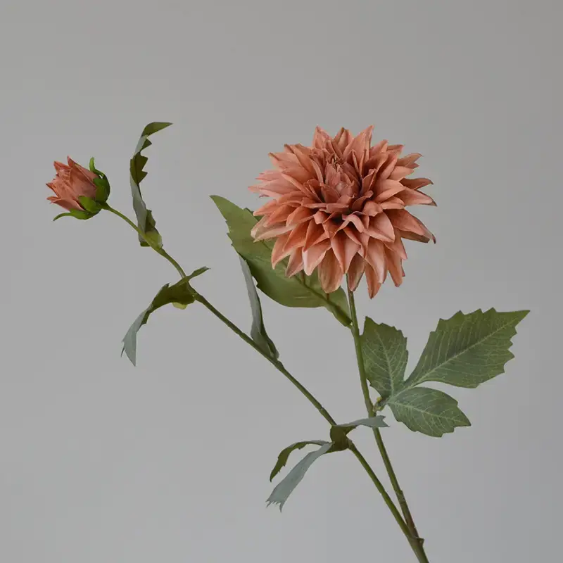 26''t Faux Silk Dahlia Flower Stem, Dahlia in Vintage Colors Orange