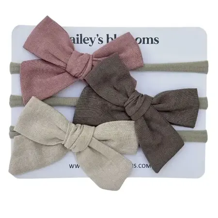 3-piece Linen Cotton Nylon Headband Set - Dusty Pink, Taupe, Sand