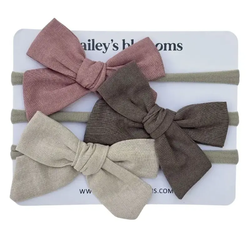 3-piece Linen Cotton Nylon Headband Set - Dusty Pink, Taupe, Sand