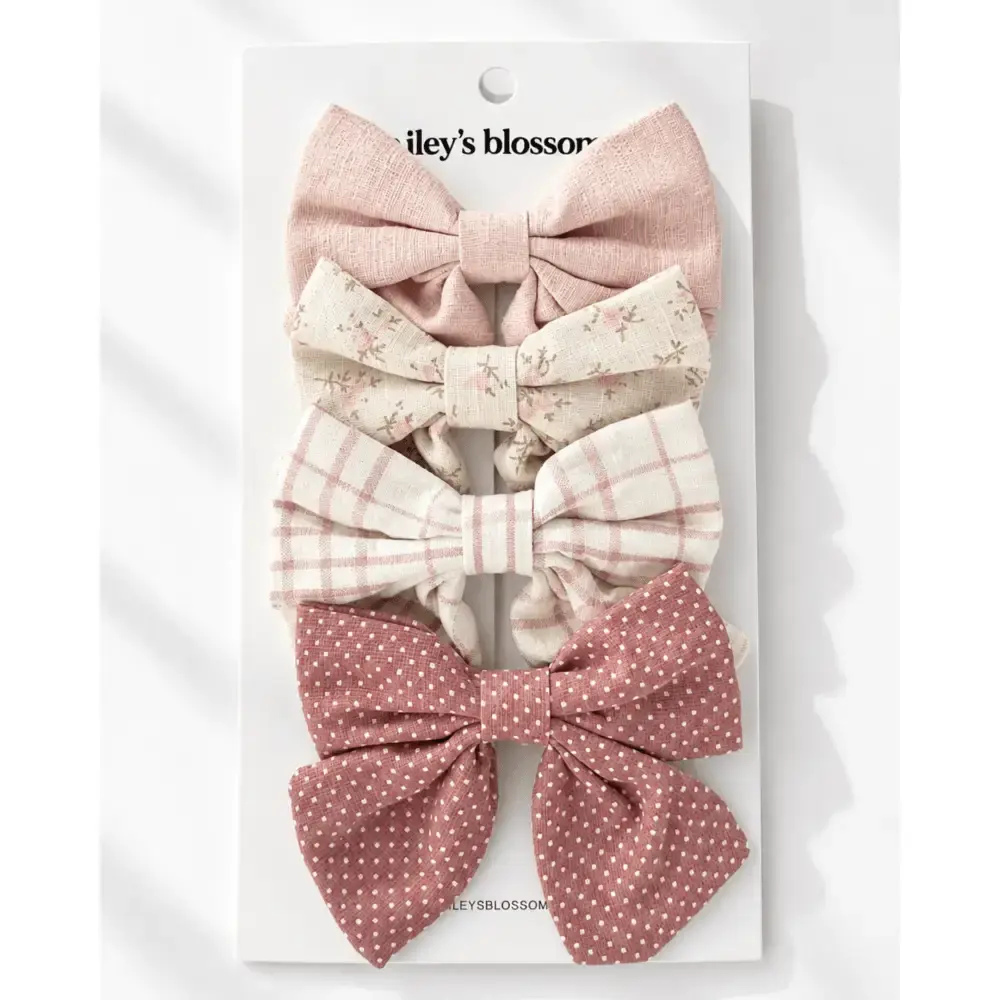 4-Piece Bow Clip Set - Antique Rose
