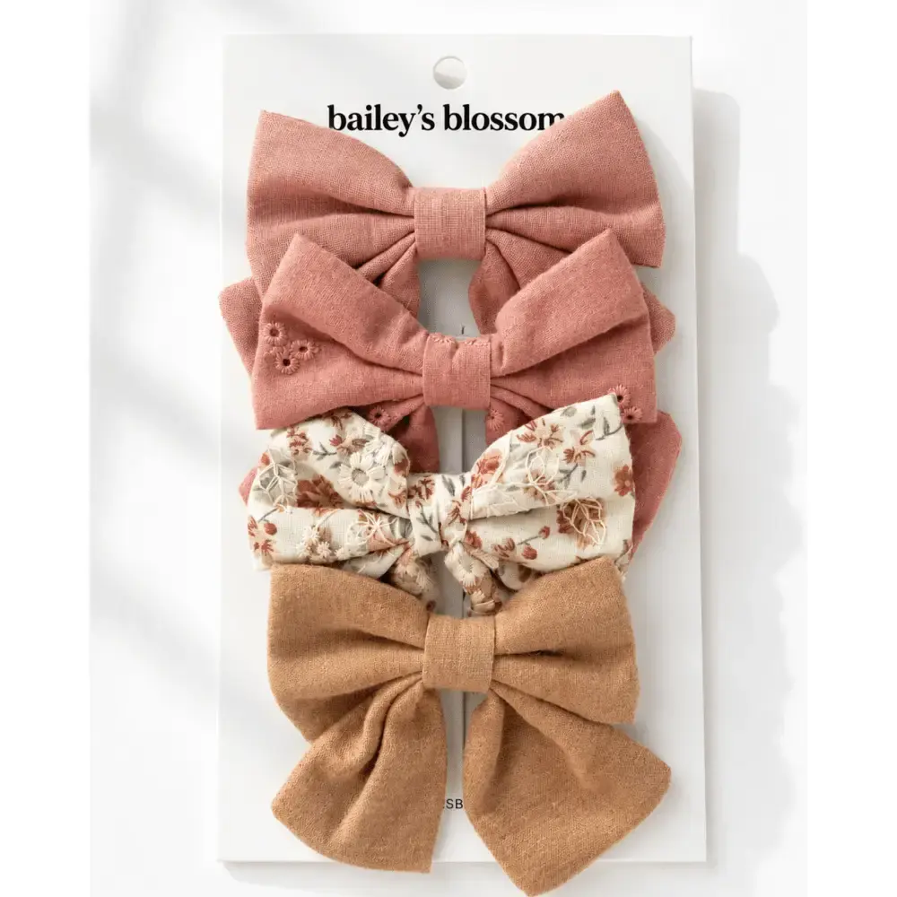 4-Piece Bow Clip Set - Cottage Rose